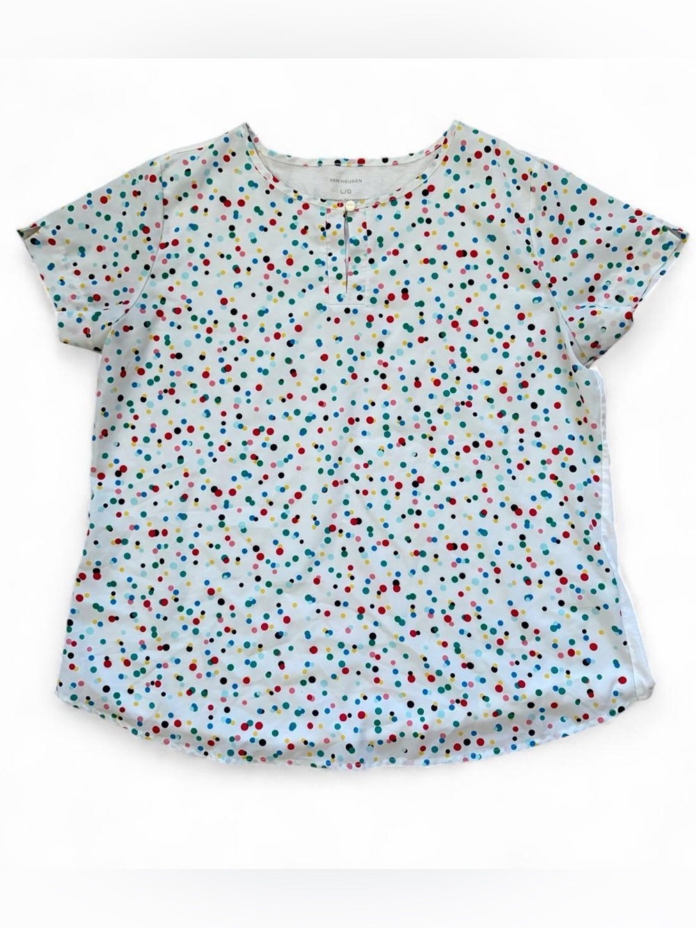 Van Heusen multicolored polka dot blouse Sz L
